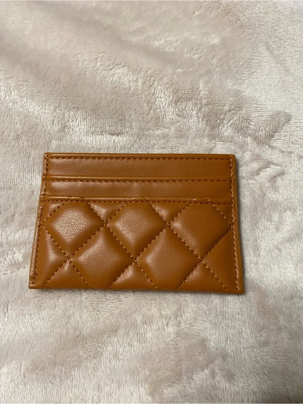 Quilted Leather Card Holder in Brown with Gold Logo